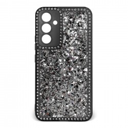 Husa spate pentru Samsung Galaxy A14 - Hermosa Case Neagra cu sclipici si cristale
