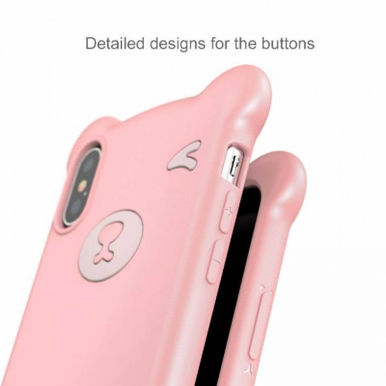Husa spate pentru Apple iPhone XS Max - Baseus Bear Silicone Case Roz