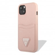 Husa spate pentru iPhone 13 - Guess Saffiano Double Card Roz