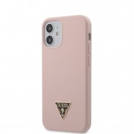 Husa spate pentru iPhone 12 Mini - Guess Silicone Metal Triangle Roz