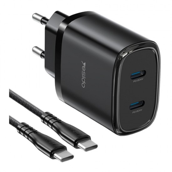 Incarcator Yesido YC56 Fast Charger 20W plus cablu 1.2m - Negru