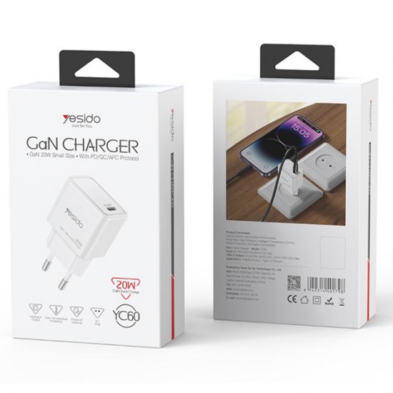 Incarcator Yesido YC60 Fast Charger 20W - Alb