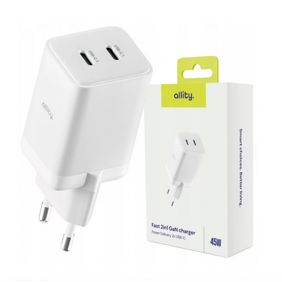 Incarcator Allity Type-C Plus USB-A 45W - Alb
