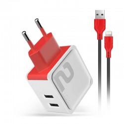 Incarcator de priza DM-20 - Fast Charge 2.4A 2xUSB + cablu pentru iPhone - Alb