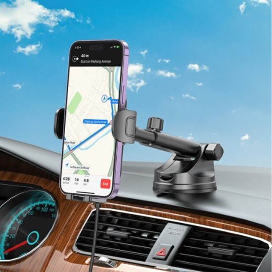 Suport auto pentru telefon cu incarcare Wireless Borofone BH203 - Negru